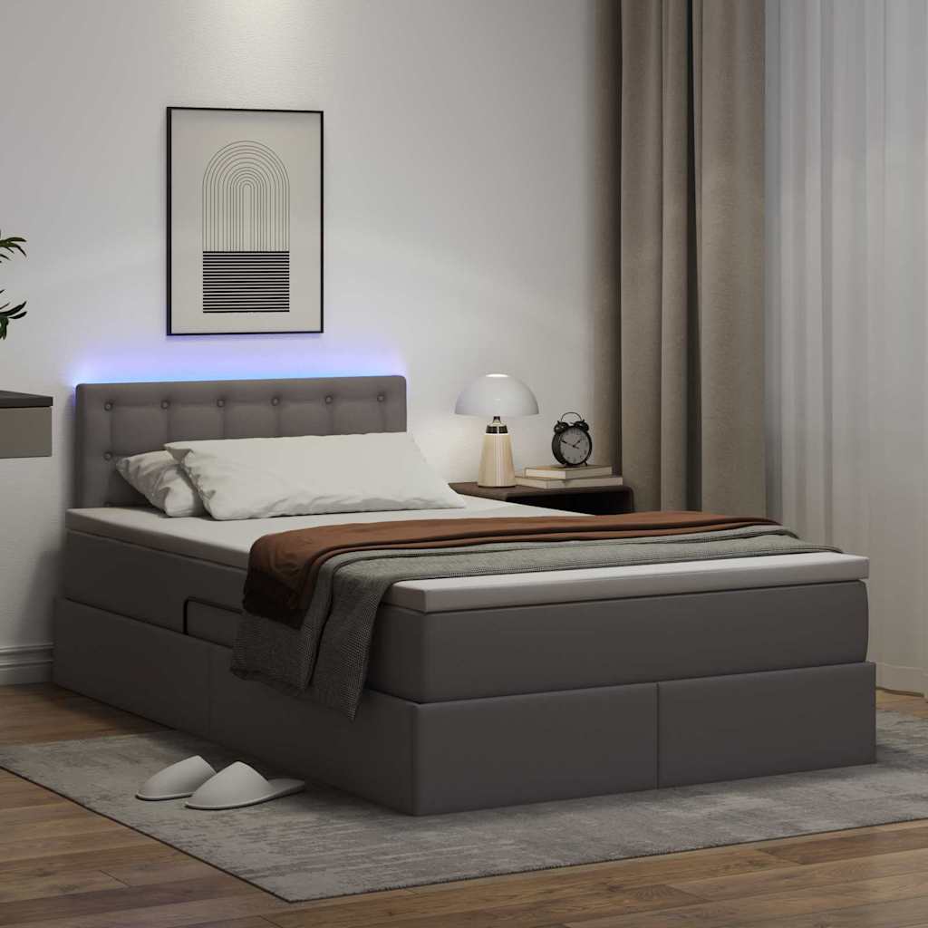 Letto con contenitore e LED Grigio 120 x 200 cm Pelle Sintetica | homemem39