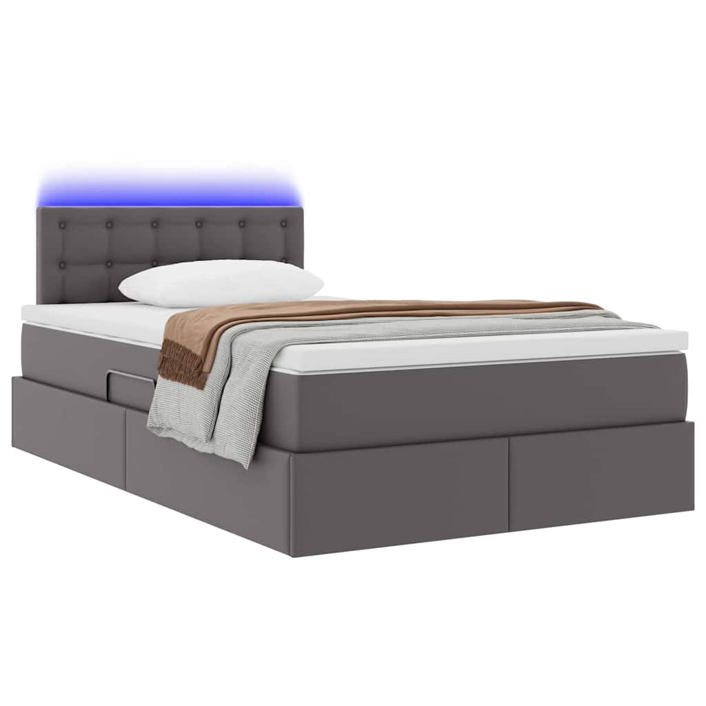 Letto con contenitore e LED Grigio 120 x 200 cm Pelle Sintetica | homemem39