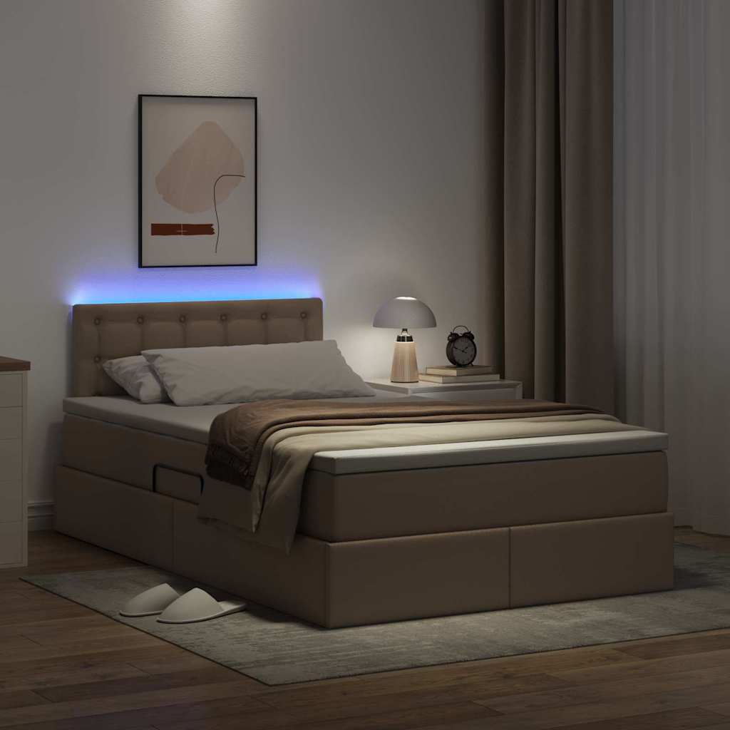 Letto con contenitore e LED con led Cappuccino 120 x 200 cm | homemem39
