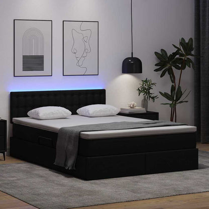 Letto con contenitore e LED Nero 140 x 190 cm Pelle Sintetica