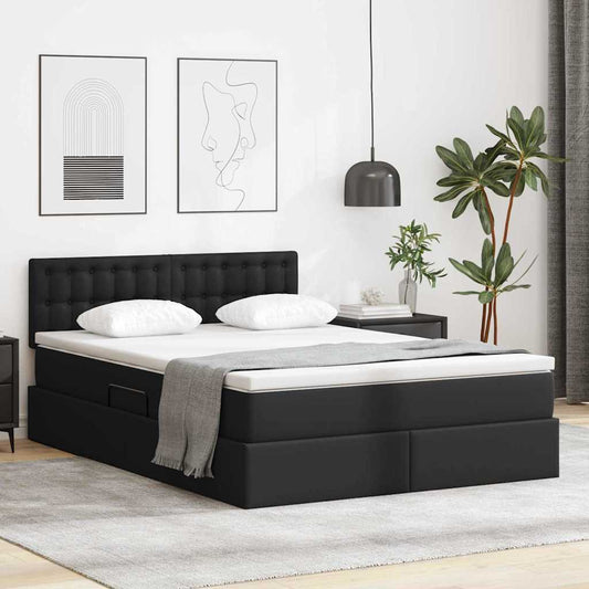 Letto con contenitore e LED Nero 140 x 190 cm Pelle Sintetica | homemem39