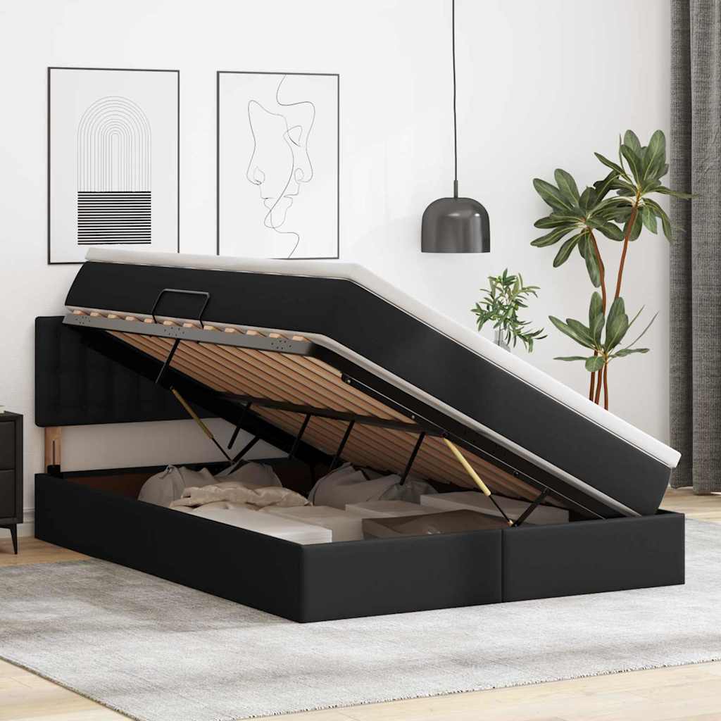 Letto con contenitore e LED Nero 140 x 190 cm Pelle Sintetica | homemem39
