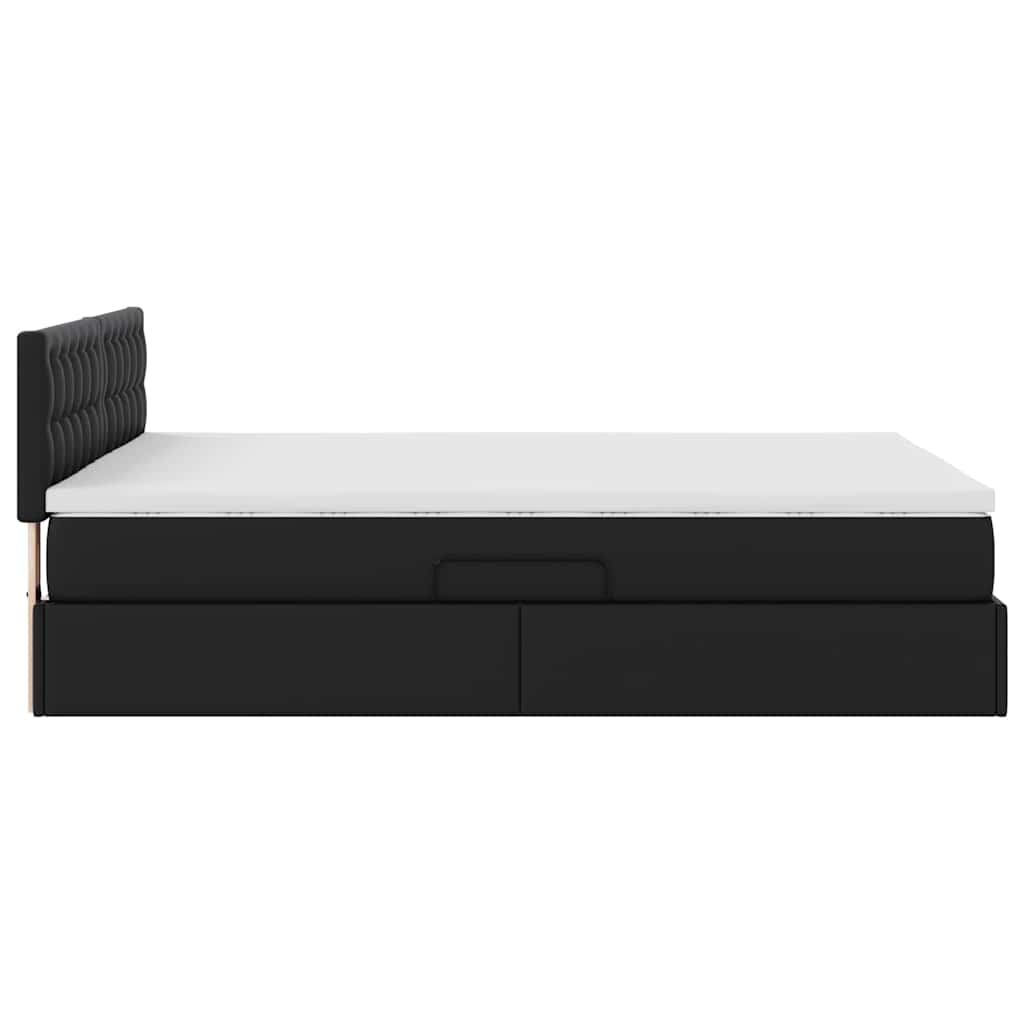 Letto con contenitore e LED Nero 140 x 190 cm Pelle Sintetica