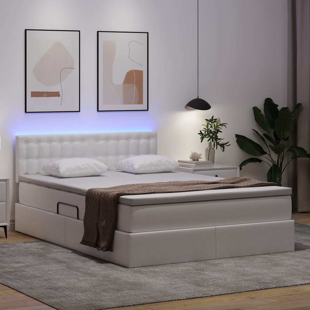 Letto con contenitore e LED con led Bianco Puro 140 x 190 cm | homemem39
