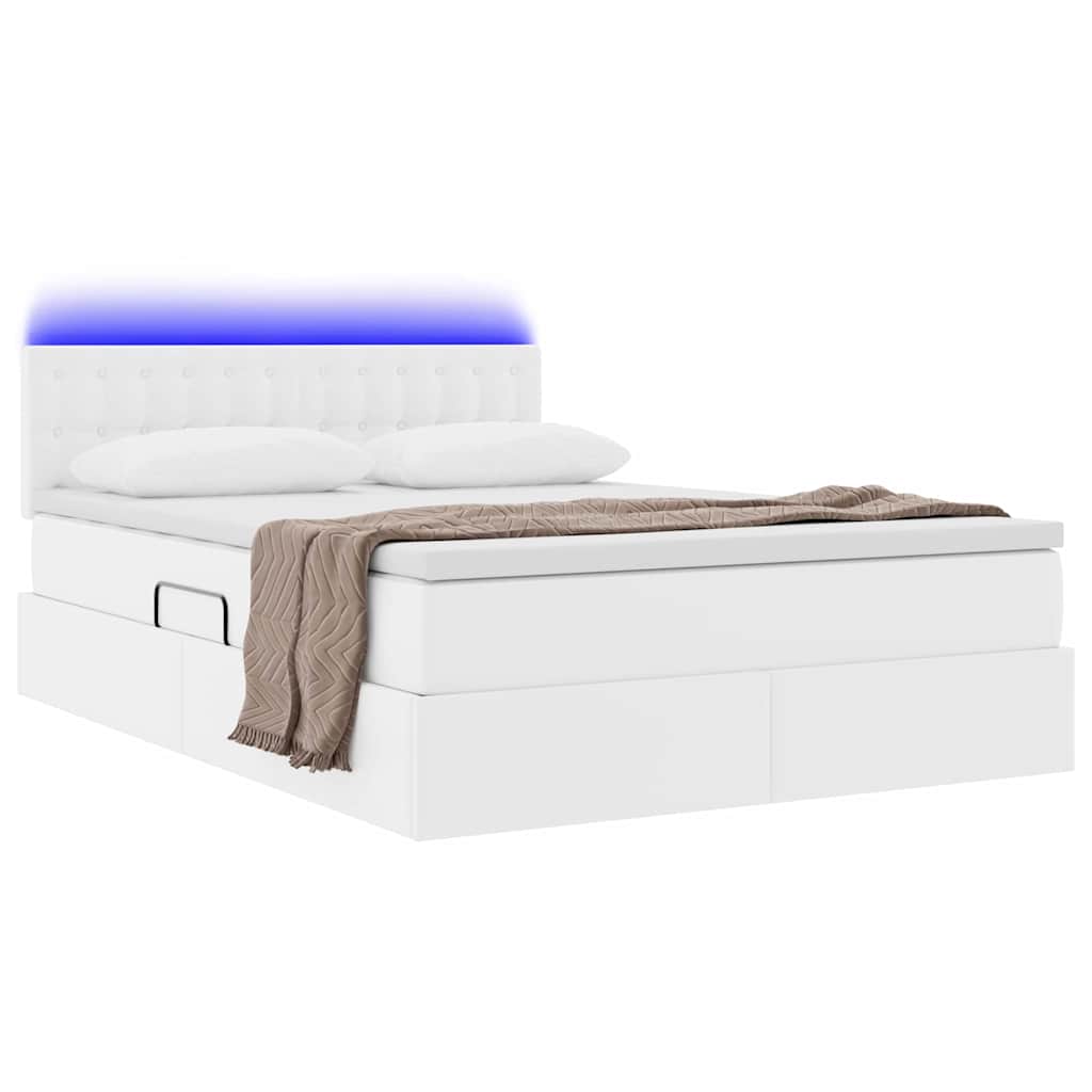 Letto con contenitore e LED Bianco Puro 140 x 190 cm