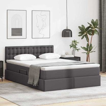Letto con contenitore e LED Grigio 140 x 190 cm Pelle Sintetica