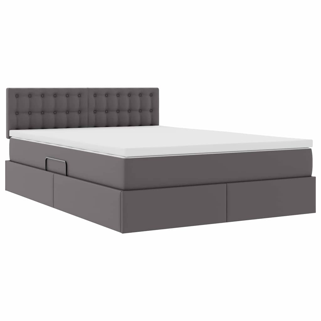 Letto con contenitore e LED Grigio 140 x 190 cm Pelle Sintetica