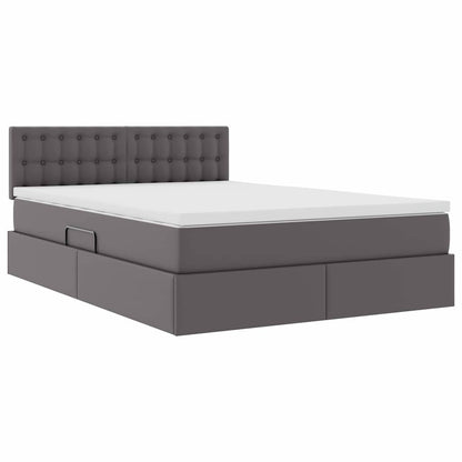 Letto con contenitore e LED Grigio 140 x 190 cm Pelle Sintetica