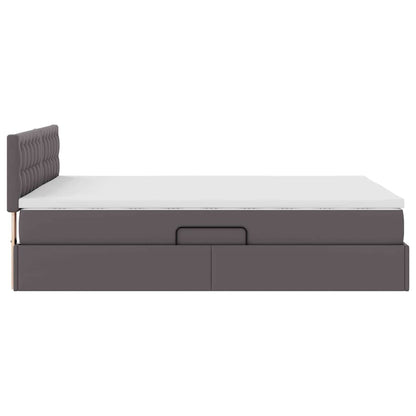 Letto con contenitore e LED Grigio 140 x 190 cm Pelle Sintetica