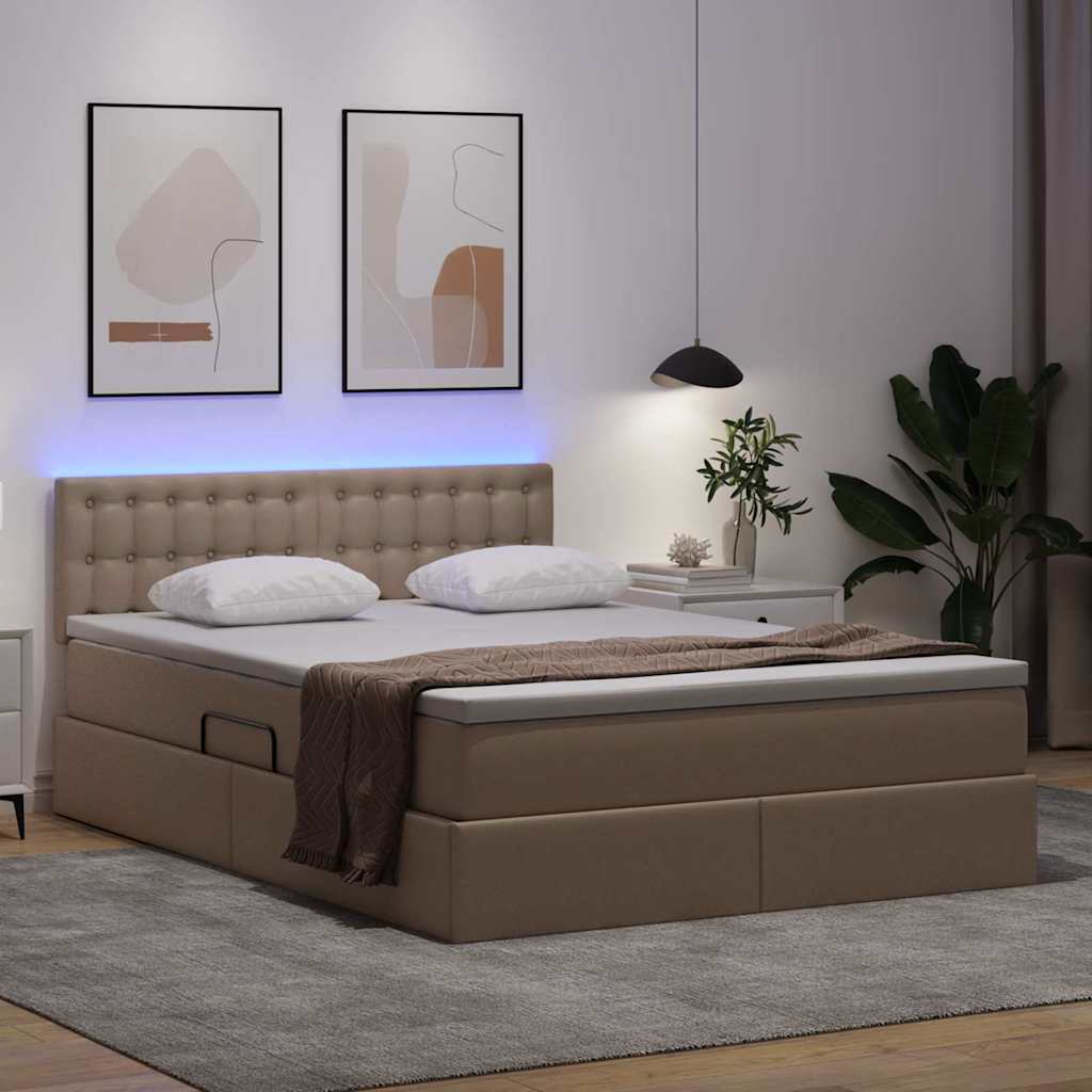 Letto con contenitore e LED Cappuccino 140 x 190 cm