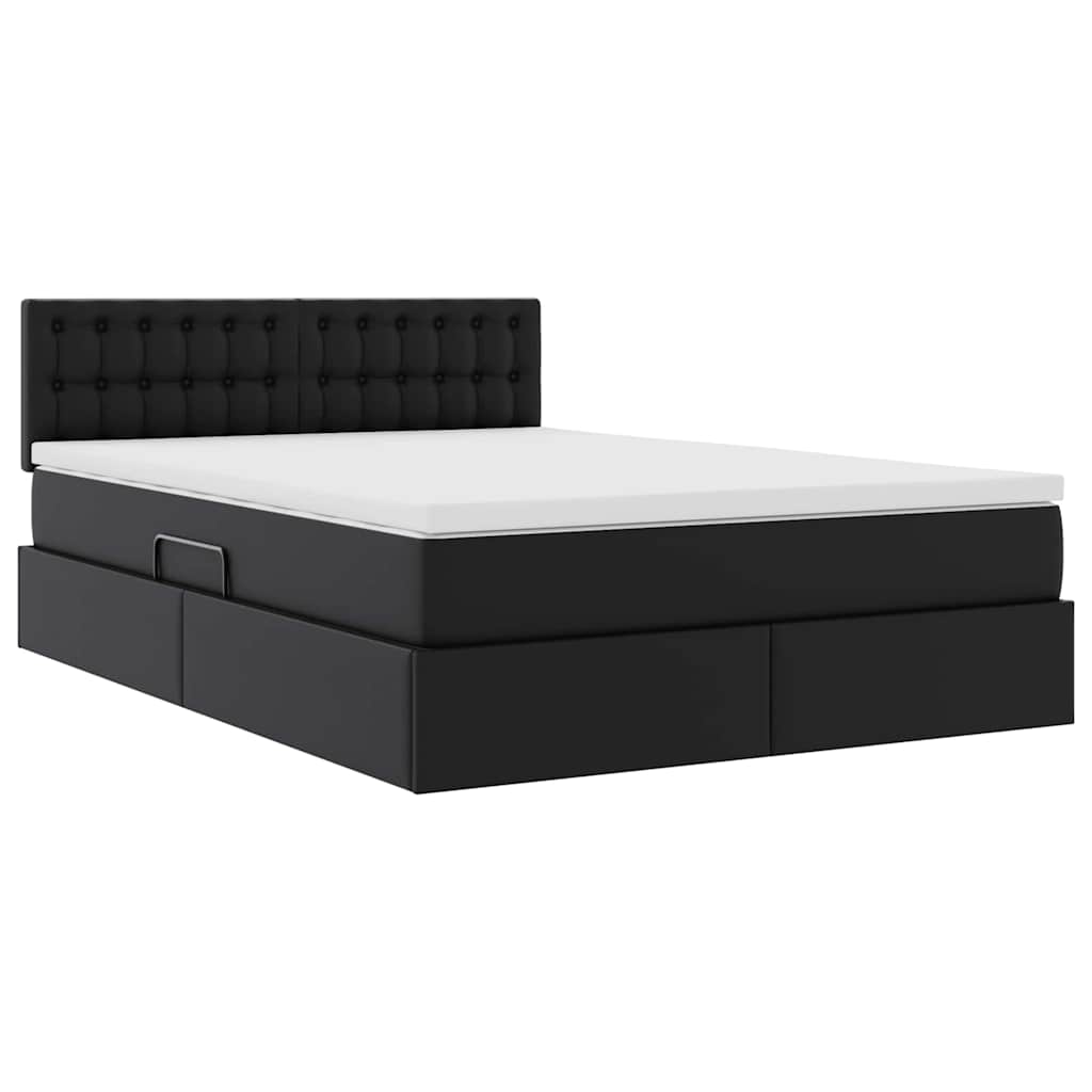 Letto con contenitore e LED Nero 140 x 200 cm Pelle Sintetica