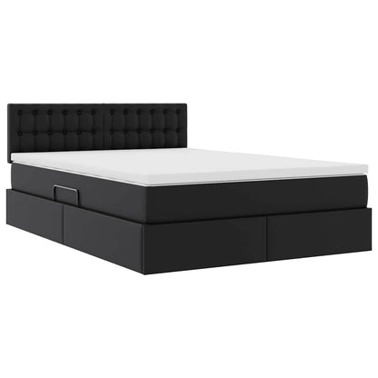 Letto con contenitore e LED Nero 140 x 200 cm Pelle Sintetica