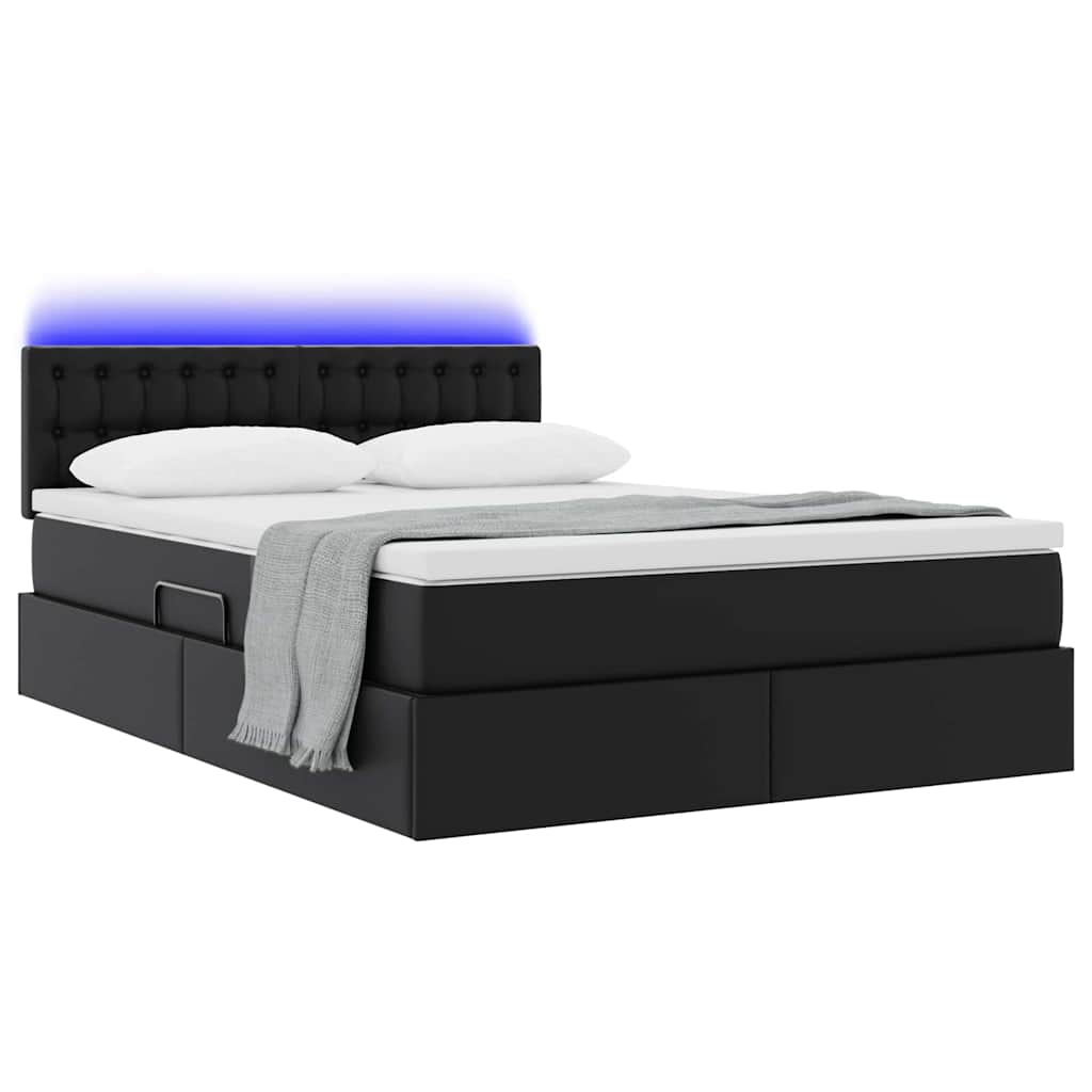 Letto con contenitore e LED Nero 140 x 200 cm Pelle Sintetica | homemem39