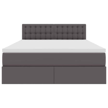 Letto con contenitore e LED Grigio 140 x 200 cm Pelle Sintetica