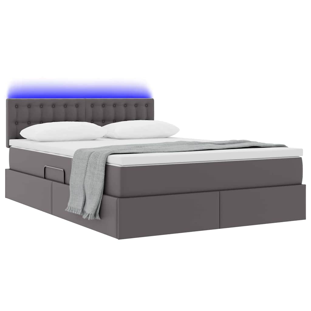 Letto con contenitore e LED Grigio 140 x 200 cm Pelle Sintetica