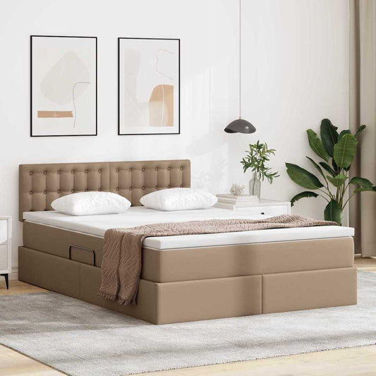 Letto con contenitore e LED con led Cappuccino 140 x 200 cm | homemem39