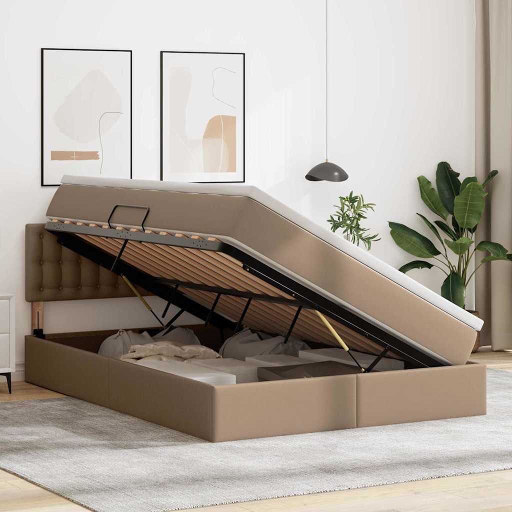 Letto con contenitore e LED con led Cappuccino 140 x 200 cm | homemem39