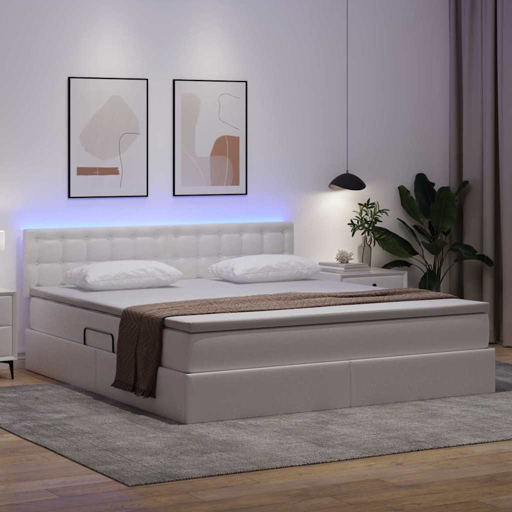 Letto con contenitore e LED Bianco Puro 160 x 200 cm