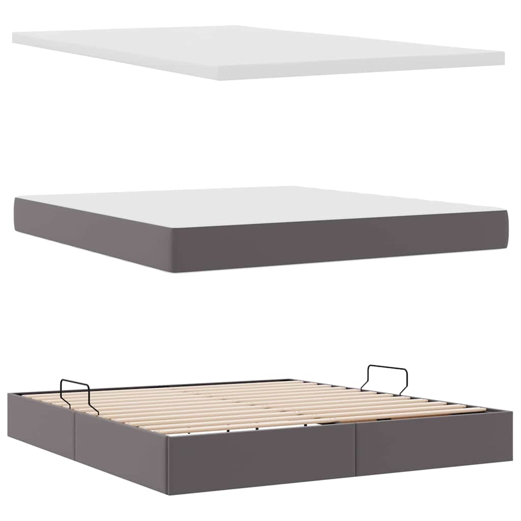 Letto con contenitore e LED Grigio 160 x 200 cm Pelle Sintetica | homemem39