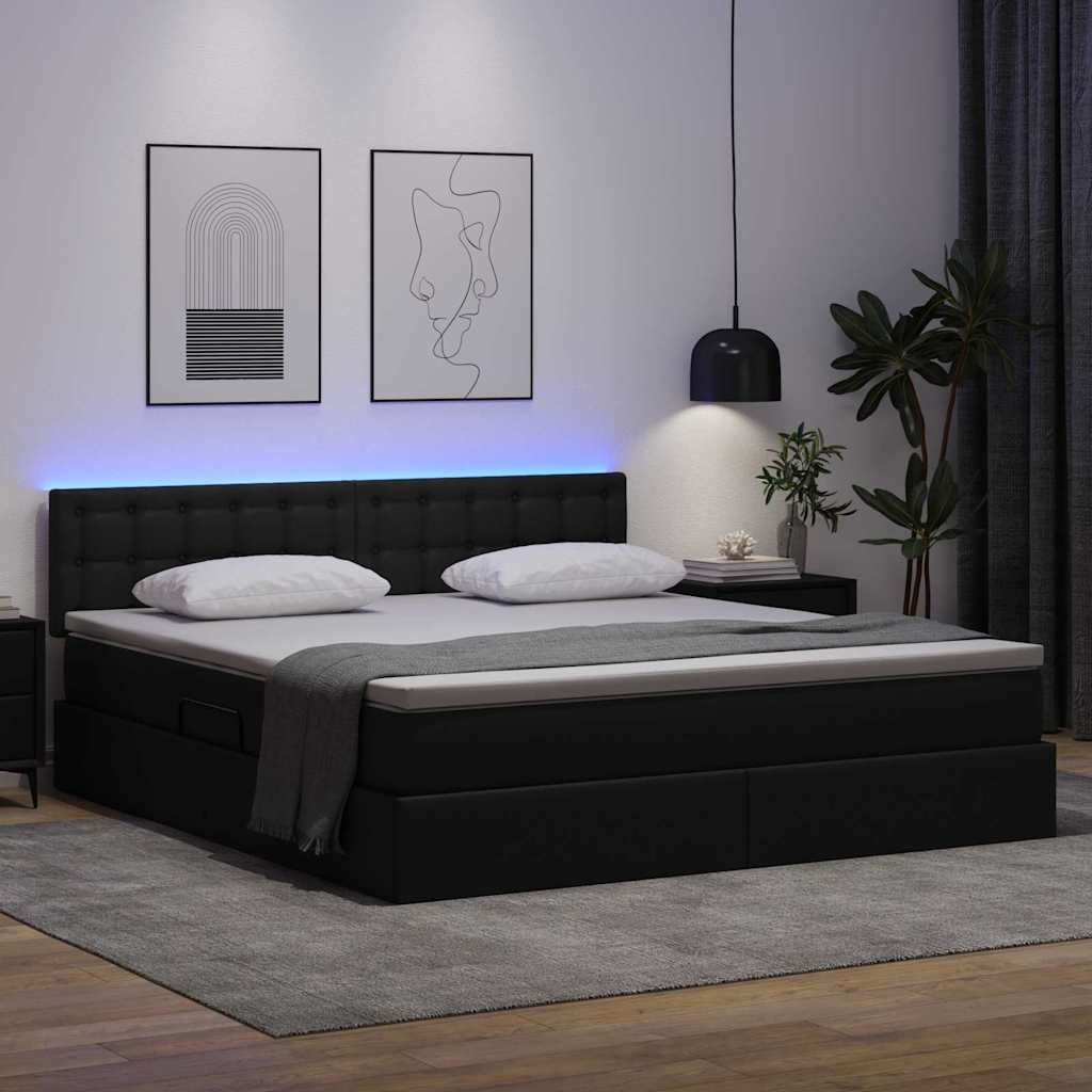 Letto con contenitore e LED Nero 180 x 200 cm Pelle Sintetica