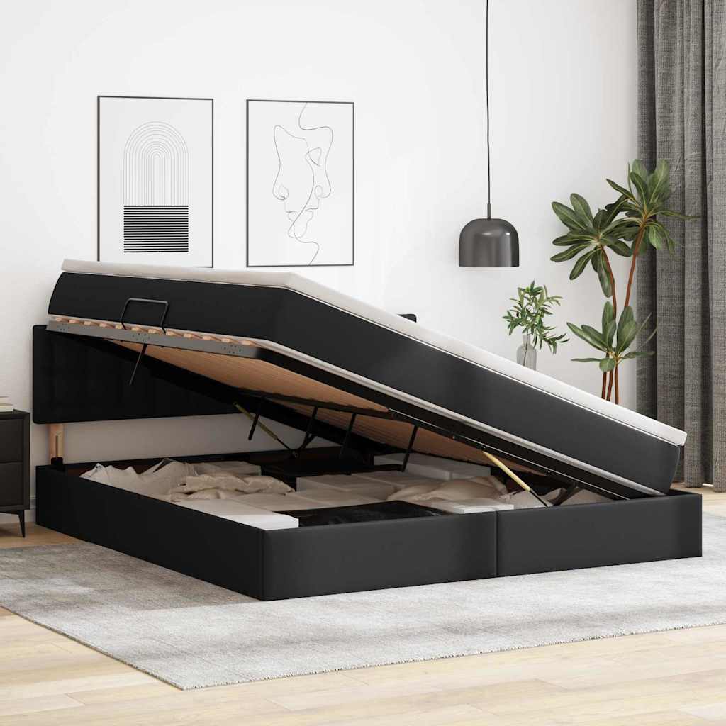 Letto con contenitore e LED Nero 180 x 200 cm Pelle Sintetica