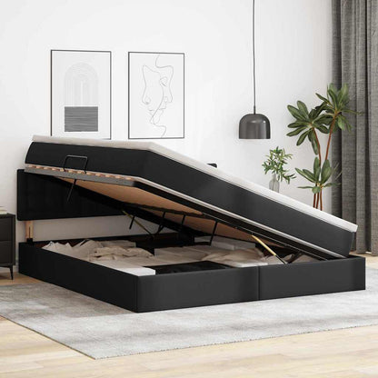 Letto con contenitore e LED Nero 180 x 200 cm Pelle Sintetica