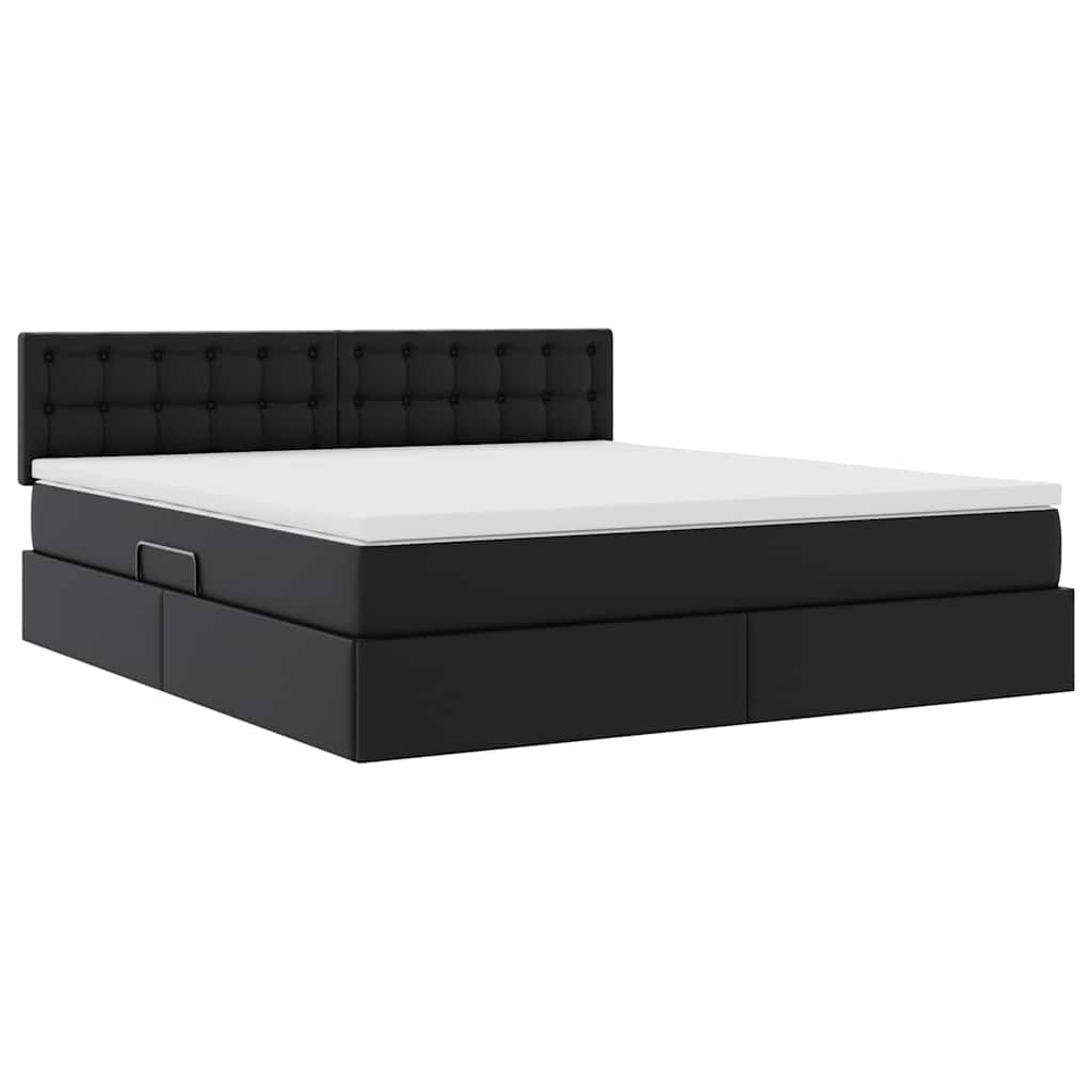 Letto con contenitore e LED Nero 180 x 200 cm Pelle Sintetica