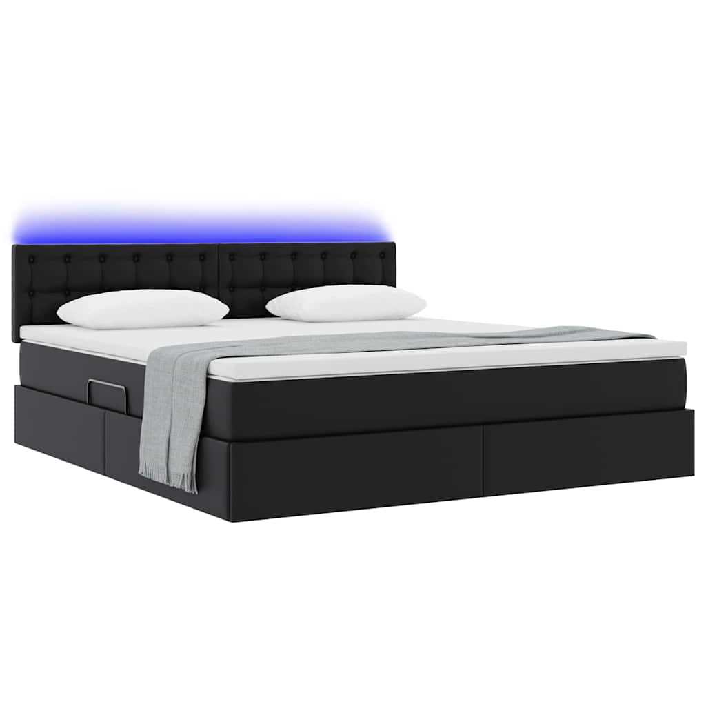 Letto con contenitore e LED Nero 180 x 200 cm Pelle Sintetica