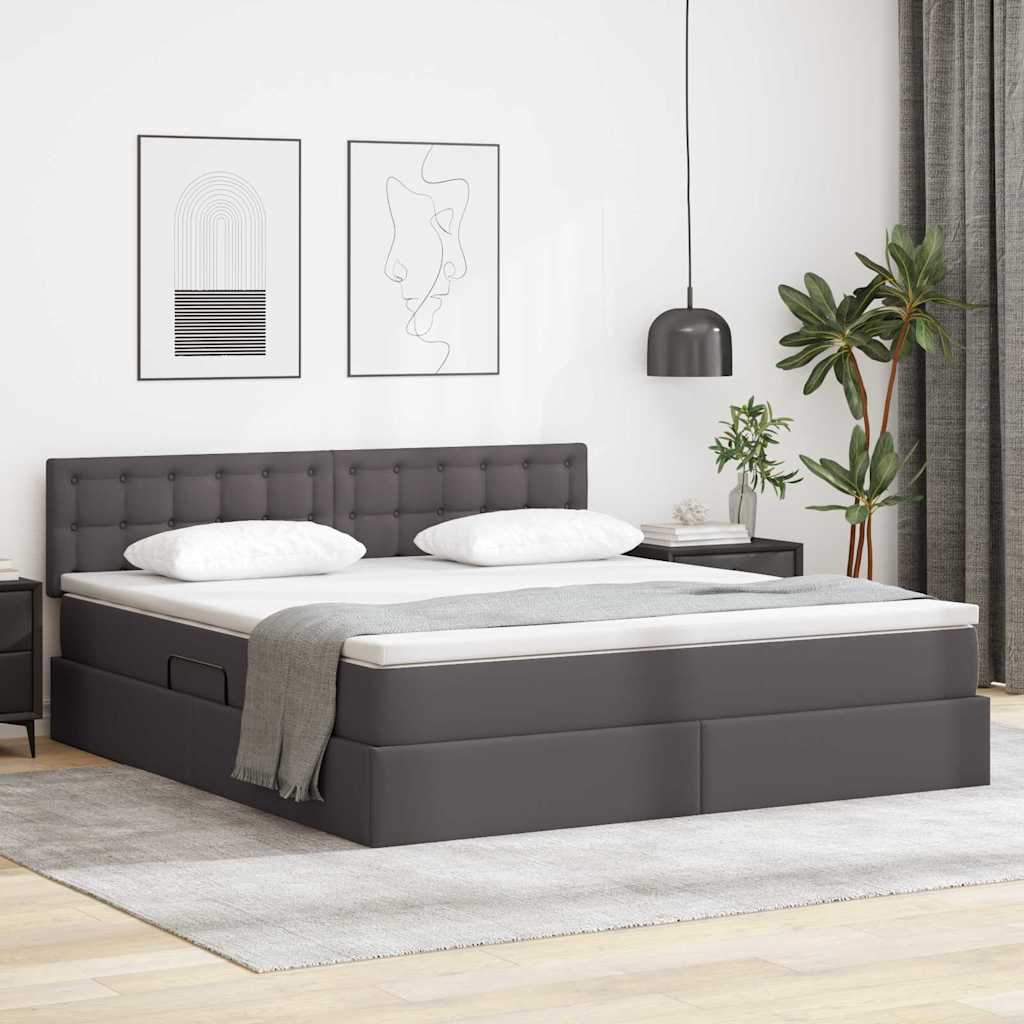 Letto con contenitore e LED Grigio 180 x 200 cm Pelle Sintetica