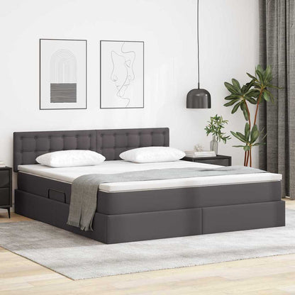 Letto con contenitore e LED Grigio 180 x 200 cm Pelle Sintetica