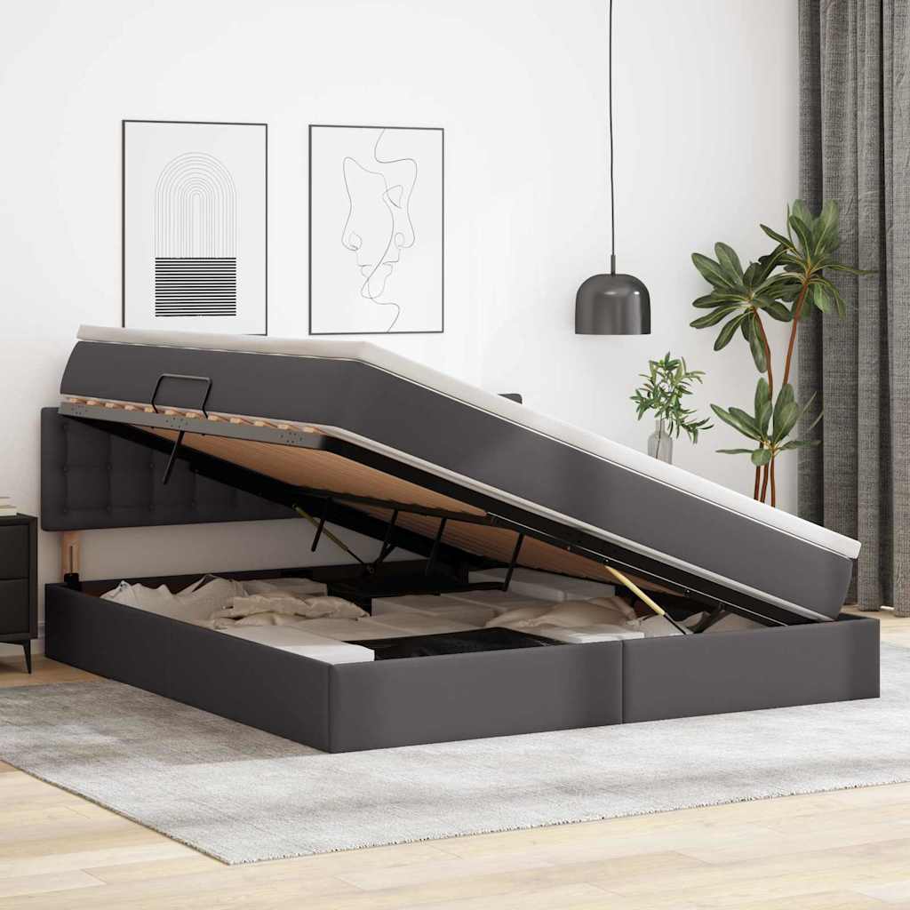 Letto con contenitore e LED Grigio 180 x 200 cm Pelle Sintetica | homemem39