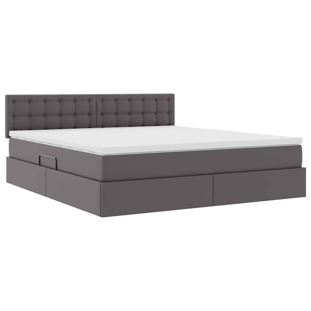 Letto con contenitore e LED Grigio 180 x 200 cm Pelle Sintetica