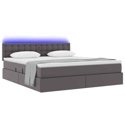 Letto con contenitore e LED Grigio 180 x 200 cm Pelle Sintetica