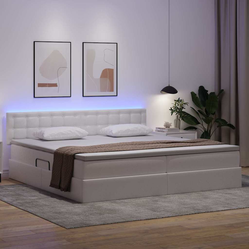 Letto con contenitore e LED con led Grigio chiaro 200 x 200 cm | homemem39