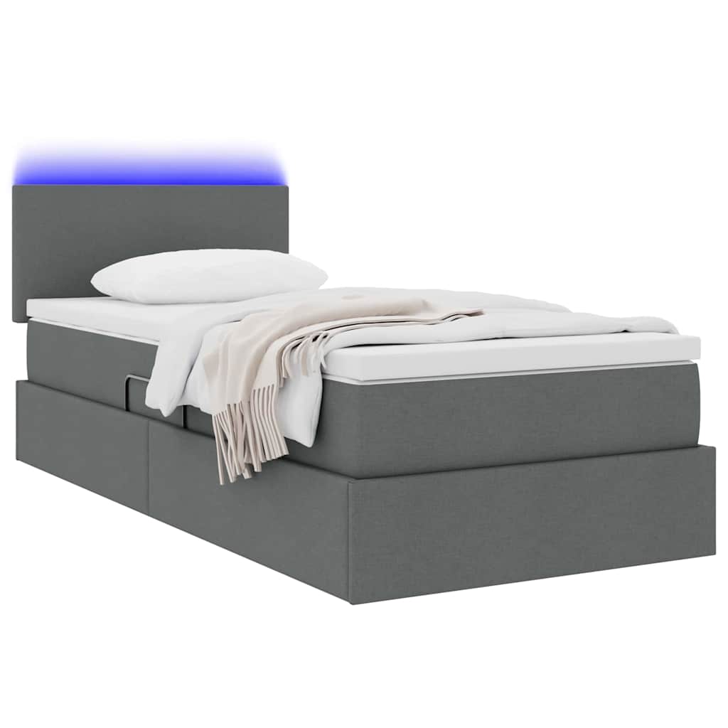 Letto con contenitore LED e materasso Grigio Scuro 90 x 190 cm
