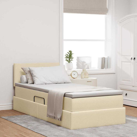 Letto con contenitore e LED con led Crema 90 x 190 cm Tessuto | homemem39