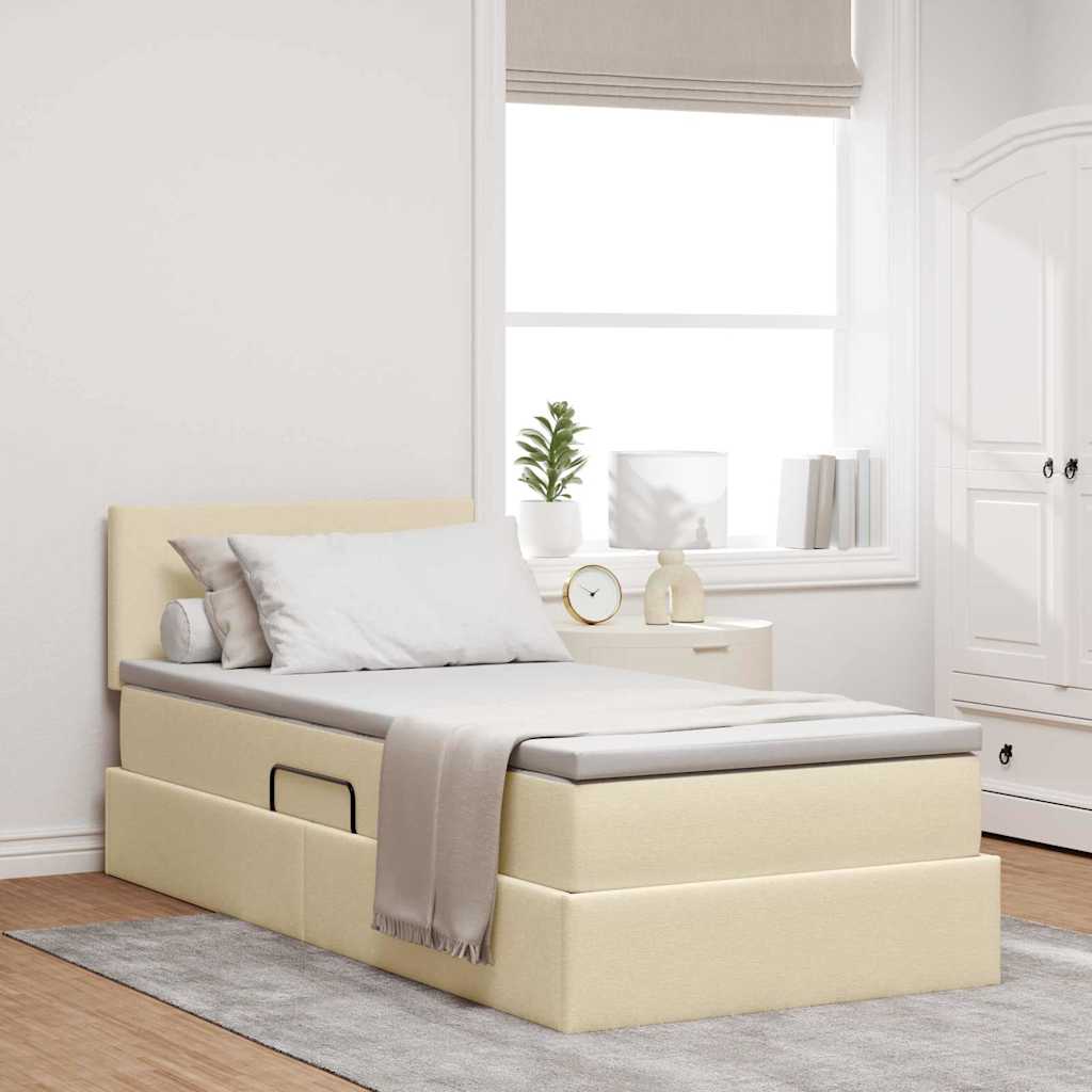 Letto con contenitore e LED con led Crema 90 x 200 cm Tessuto | homemem39