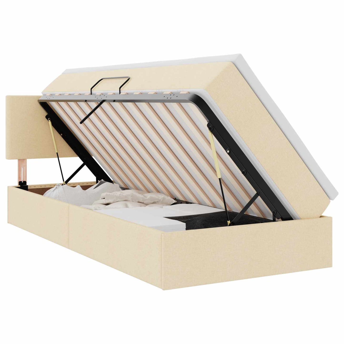 Letto con contenitore e LED con led Crema 90 x 200 cm Tessuto | homemem39