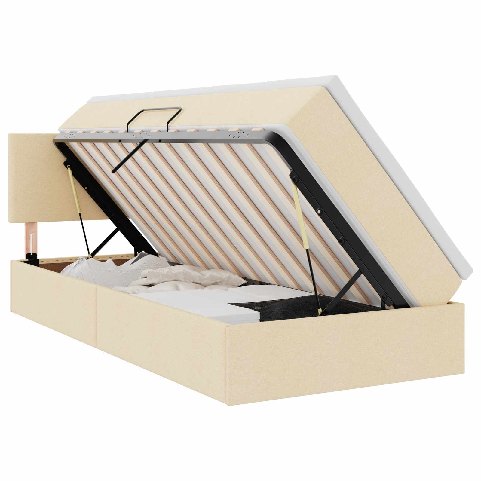 Letto con contenitore e LED con led Crema 90 x 200 cm Tessuto | homemem39