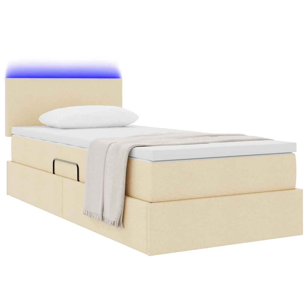 Letto con contenitore e LED con led Crema 90 x 200 cm Tessuto | homemem39