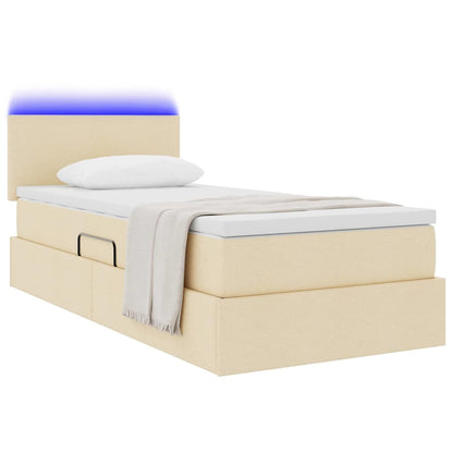 Letto con contenitore e LED con led Crema 90 x 200 cm Tessuto | homemem39