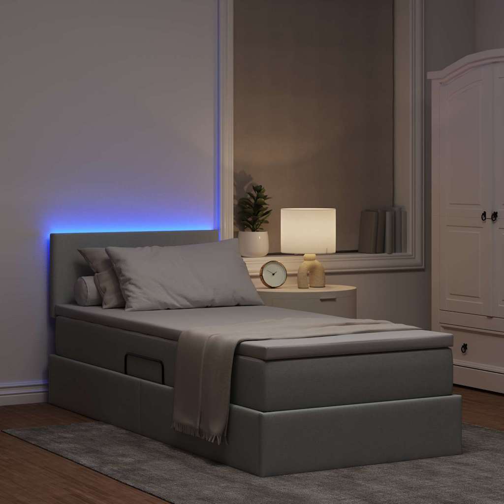 Letto con contenitore e LED Grigio chiaro 100 x 200 cm Tessuto | homemem39