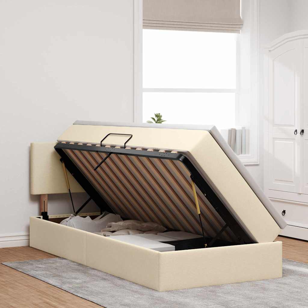 Letto con contenitore e LED Crema 100 x 200 cm Tessuto | homemem39