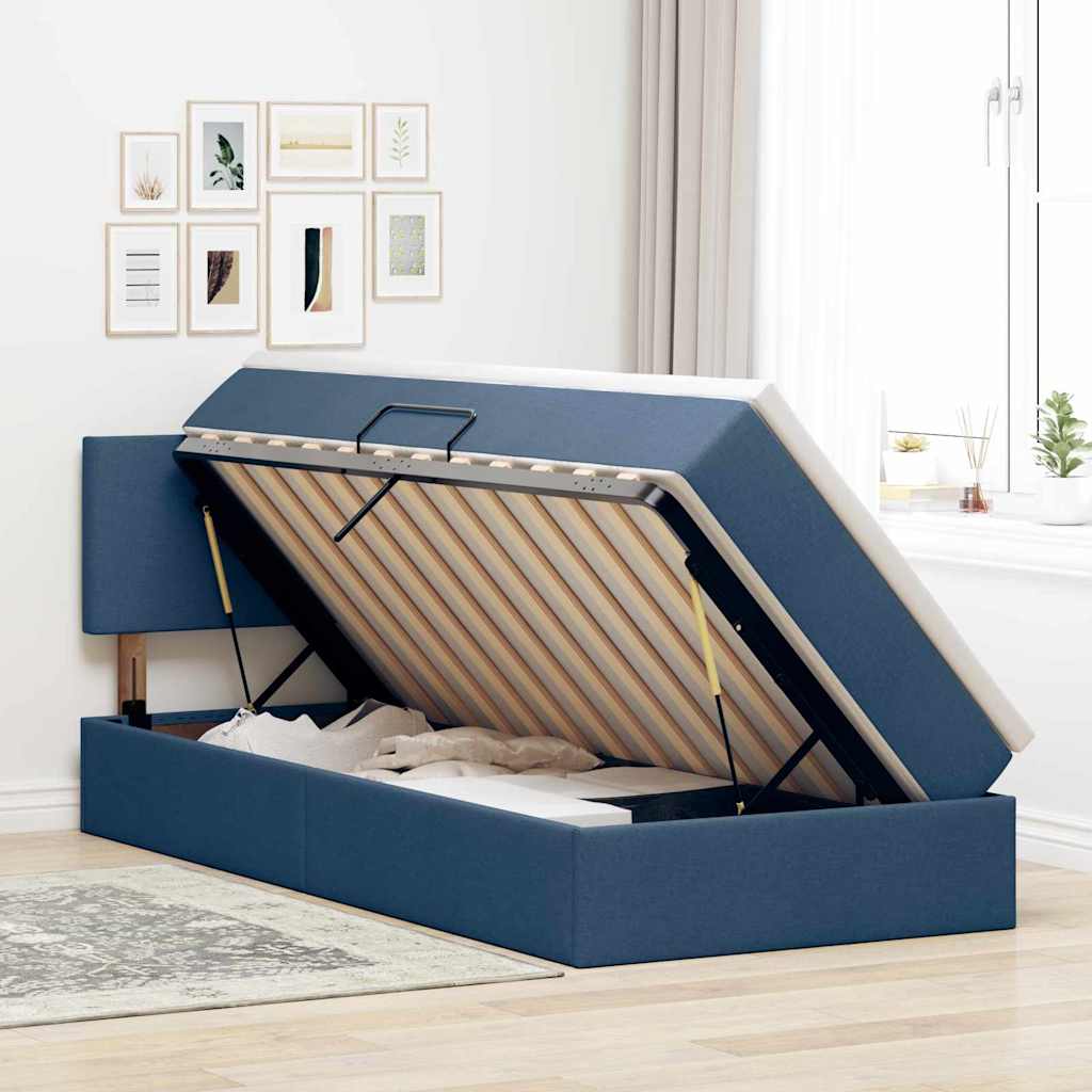 Letto con contenitore e LED con led Blu 100 x 200 cm Tessuto | homemem39
