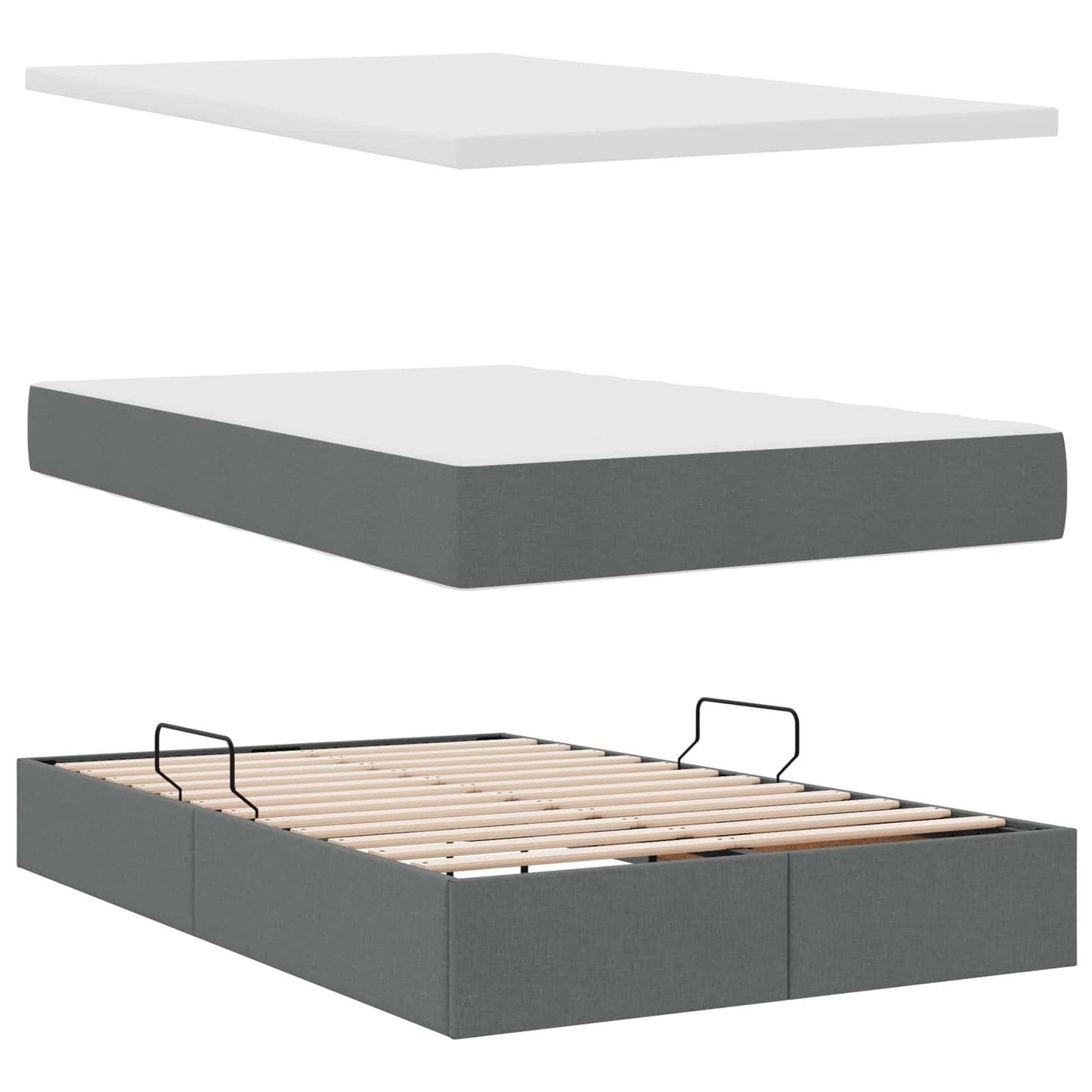 Letto con contenitore LED e materasso Grigio Scuro 120 x 190 cm