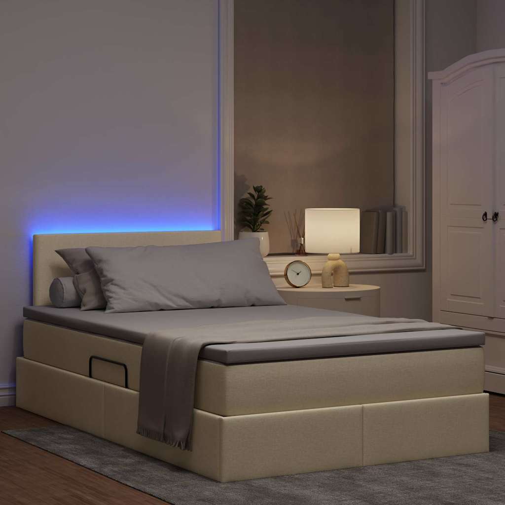 Letto con contenitore e LED con led Crema 120 x 190 cm Tessuto | homemem39