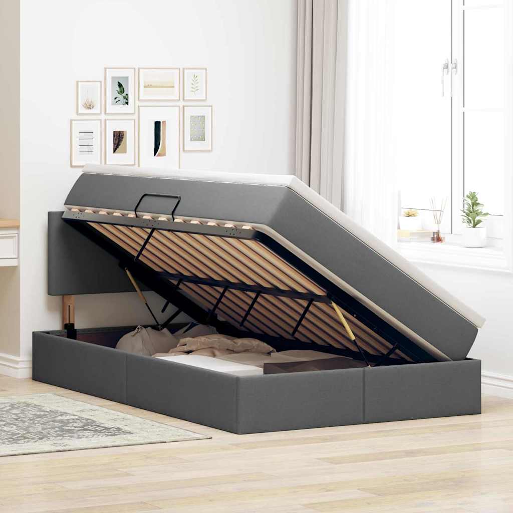 Letto con contenitore e LED Grigio scuro 120 x 200 cm Tessuto | homemem39