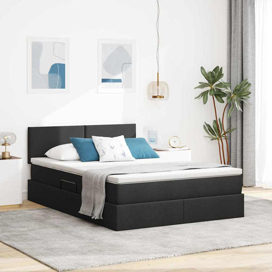 Letto con contenitore e LED Nero 140 x 190 cm Poliestere