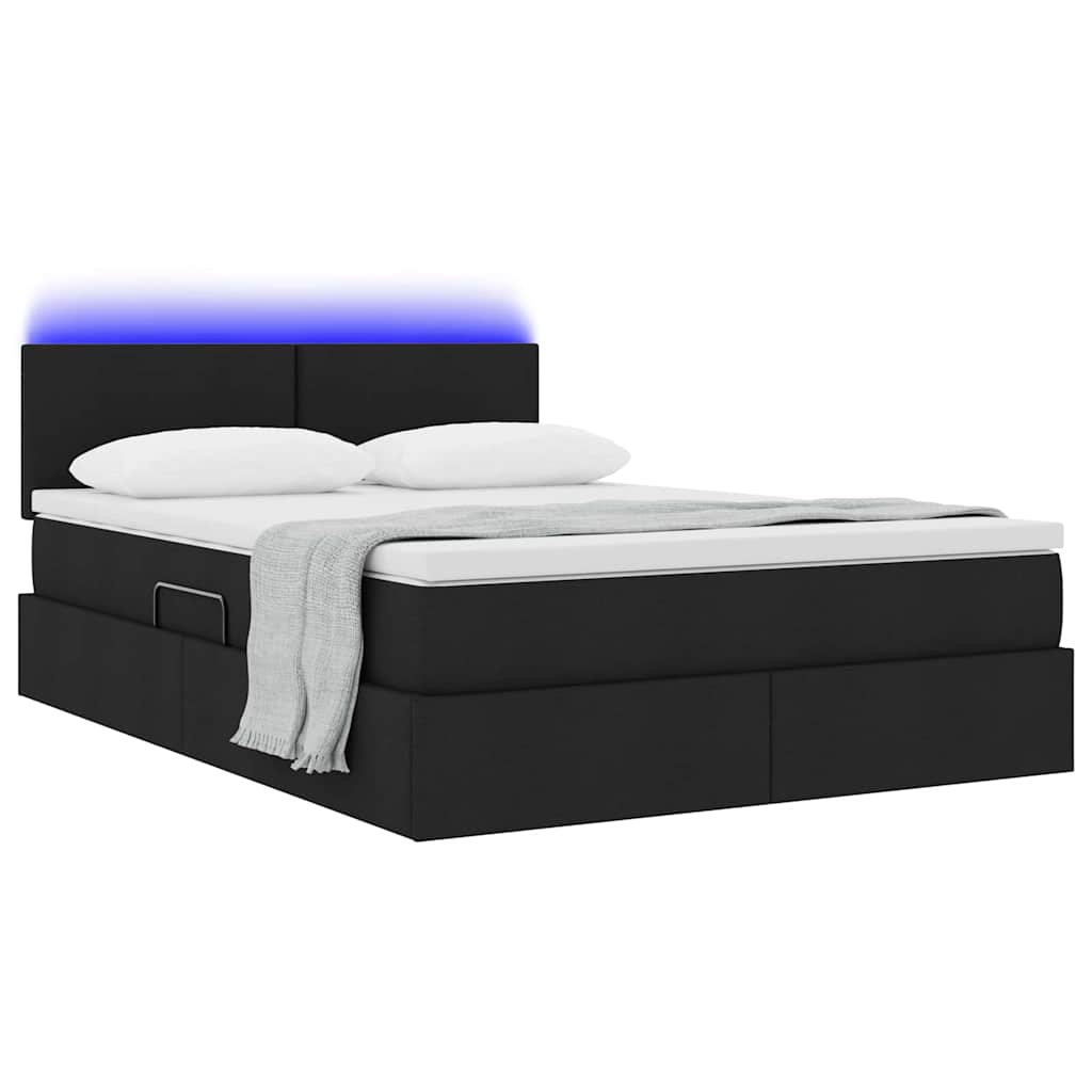 Letto con contenitore e LED Nero 140 x 190 cm Poliestere