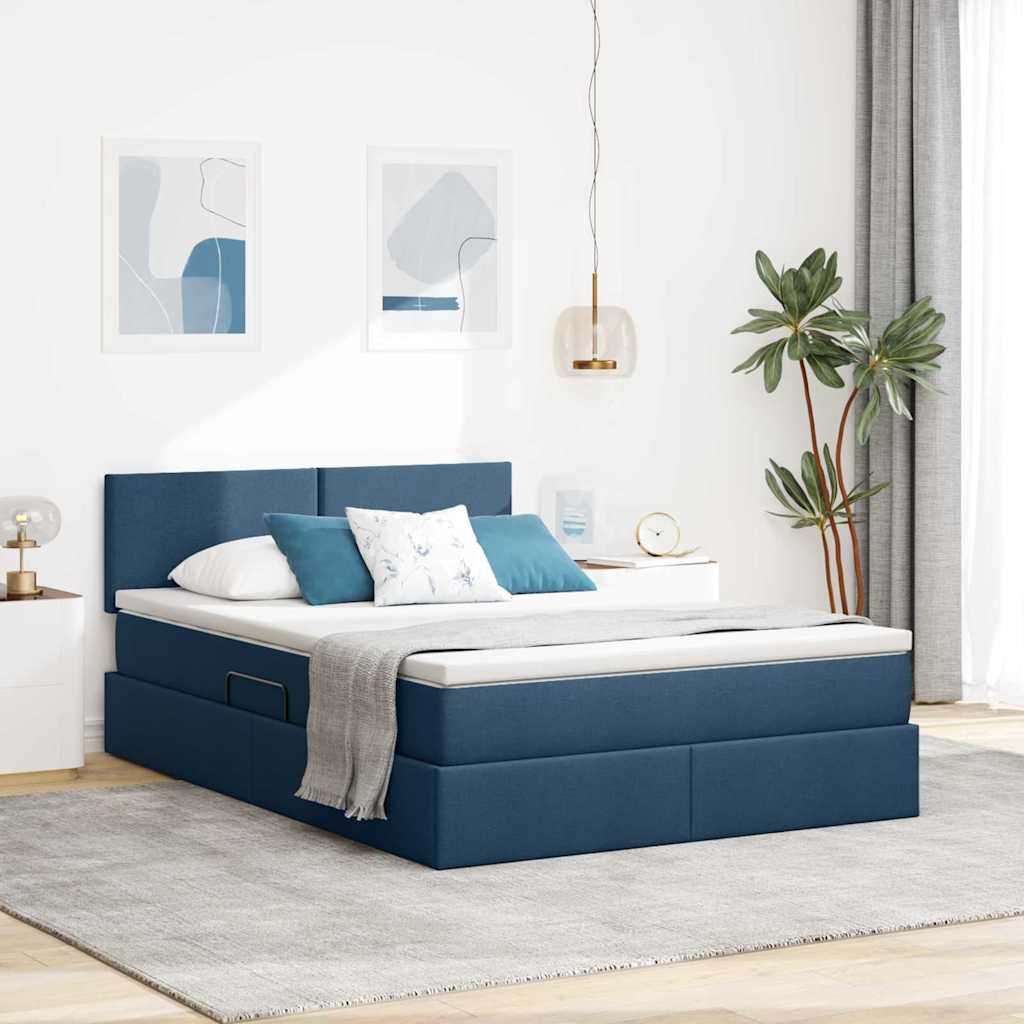 Letto con contenitore e LED con led Blu 140 x 190 cm Tessuto | homemem39